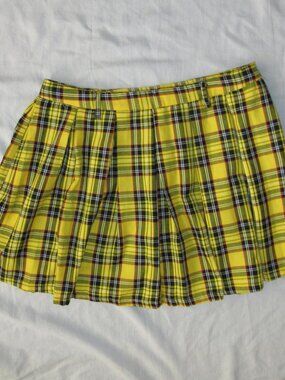 Hot Topic Skirt Women Size M Yellow Plaid Pleated School Girl Cosplay Y2K Lolita